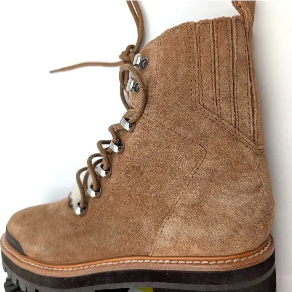 Marc Fisher Izzie Genuine Shearling Lug Sole Boots Women's Brown Suede Size US6M